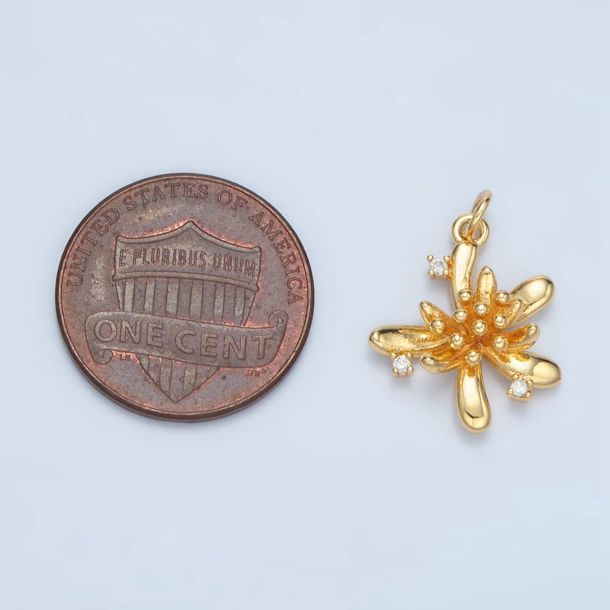 24K Gold plated Clear CZ Bud Flower Nature Multidimensional Charm in Gold & Silver | E613