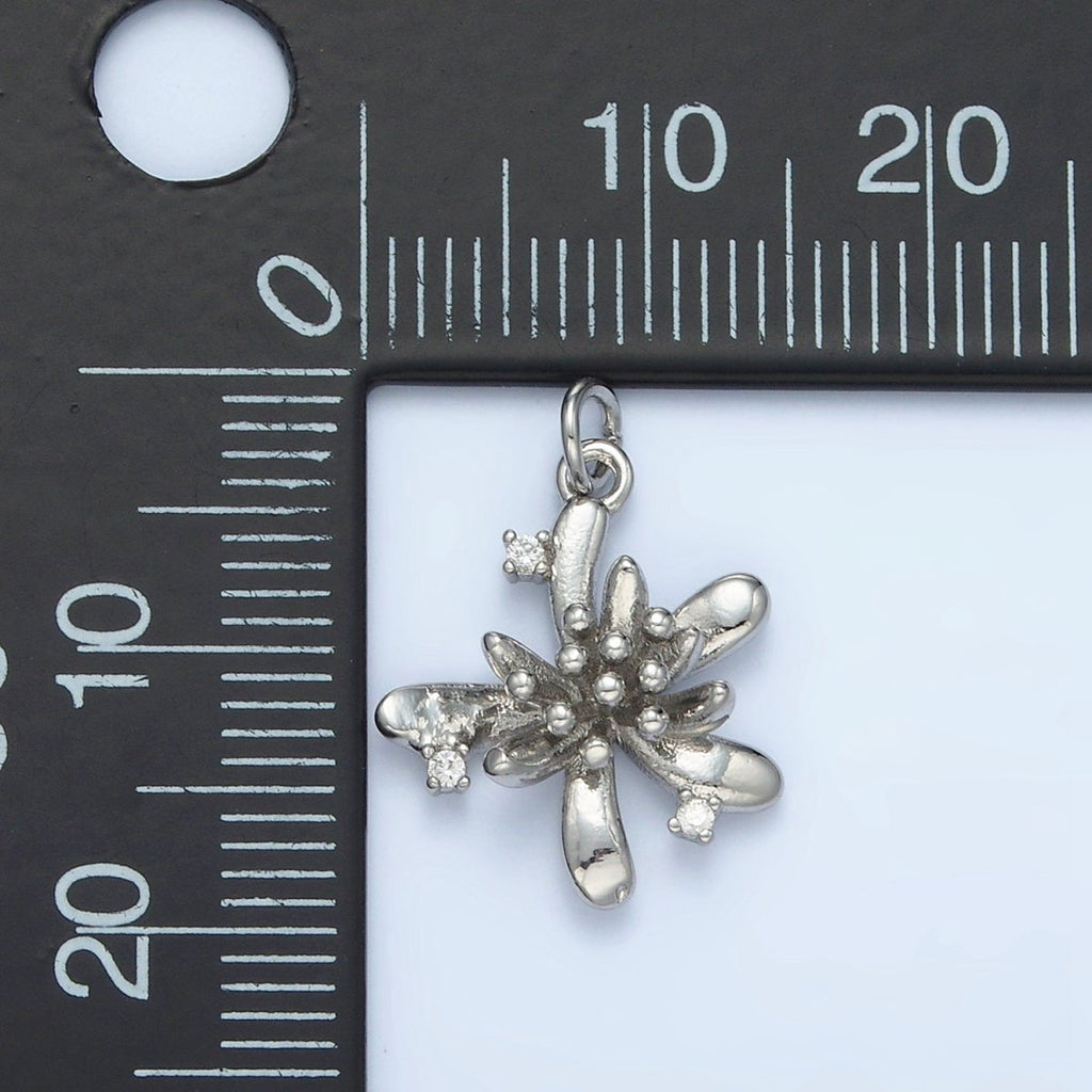 24K Gold plated Clear CZ Bud Flower Nature Multidimensional Charm in Gold & Silver | E613