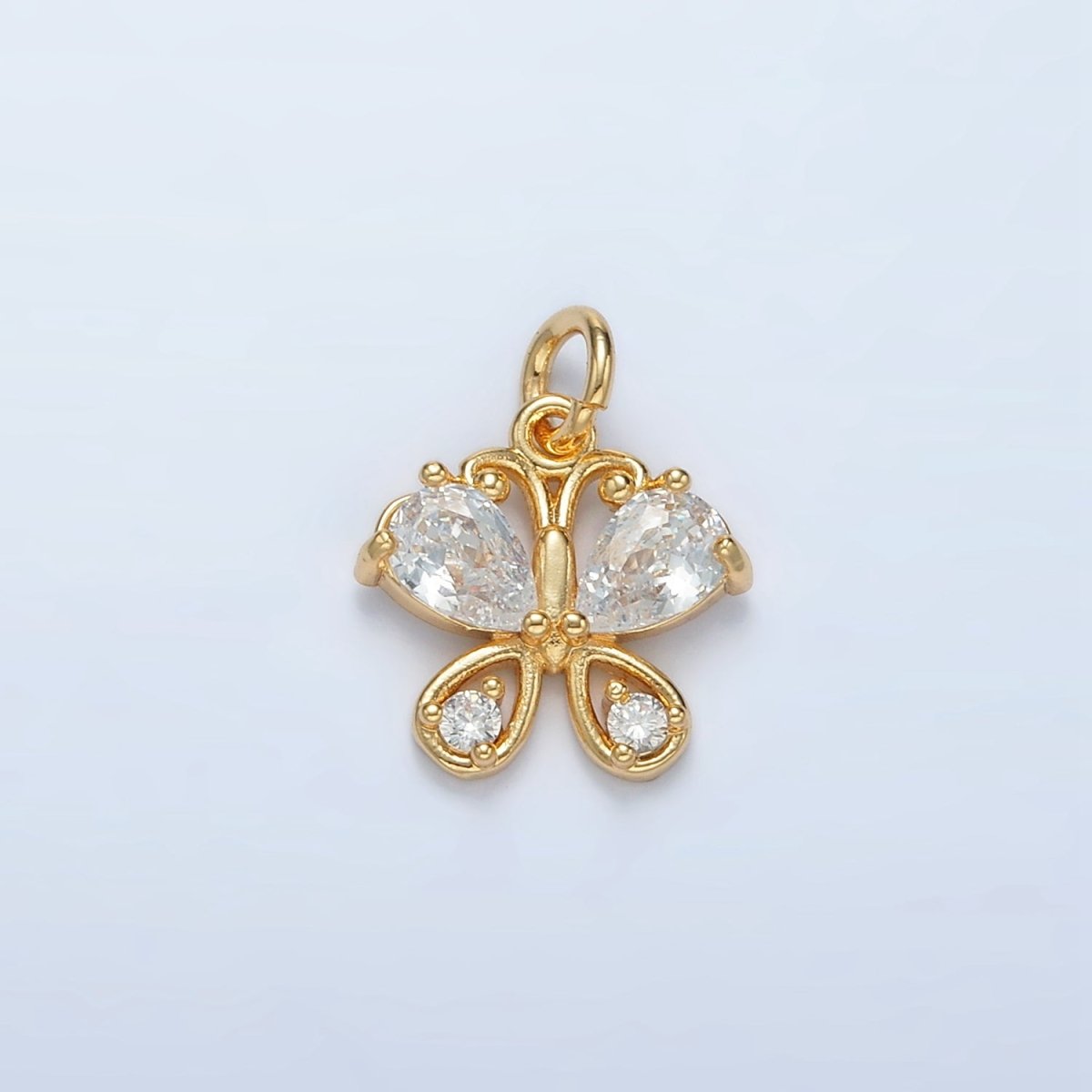 24K Gold plated Clear CZ Butterfly Charm | D - 858 - DLUXCA