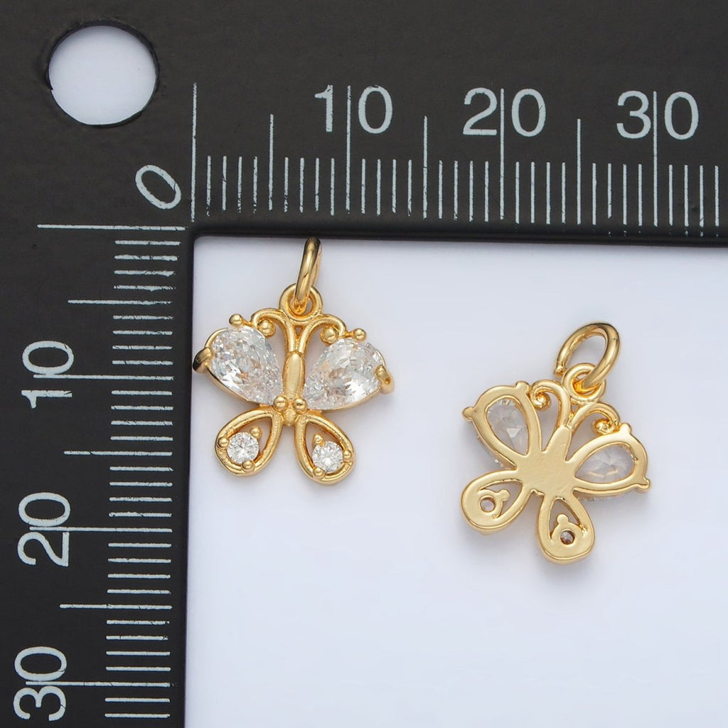 24K Gold plated Clear CZ Butterfly Charm | D - 858 - DLUXCA