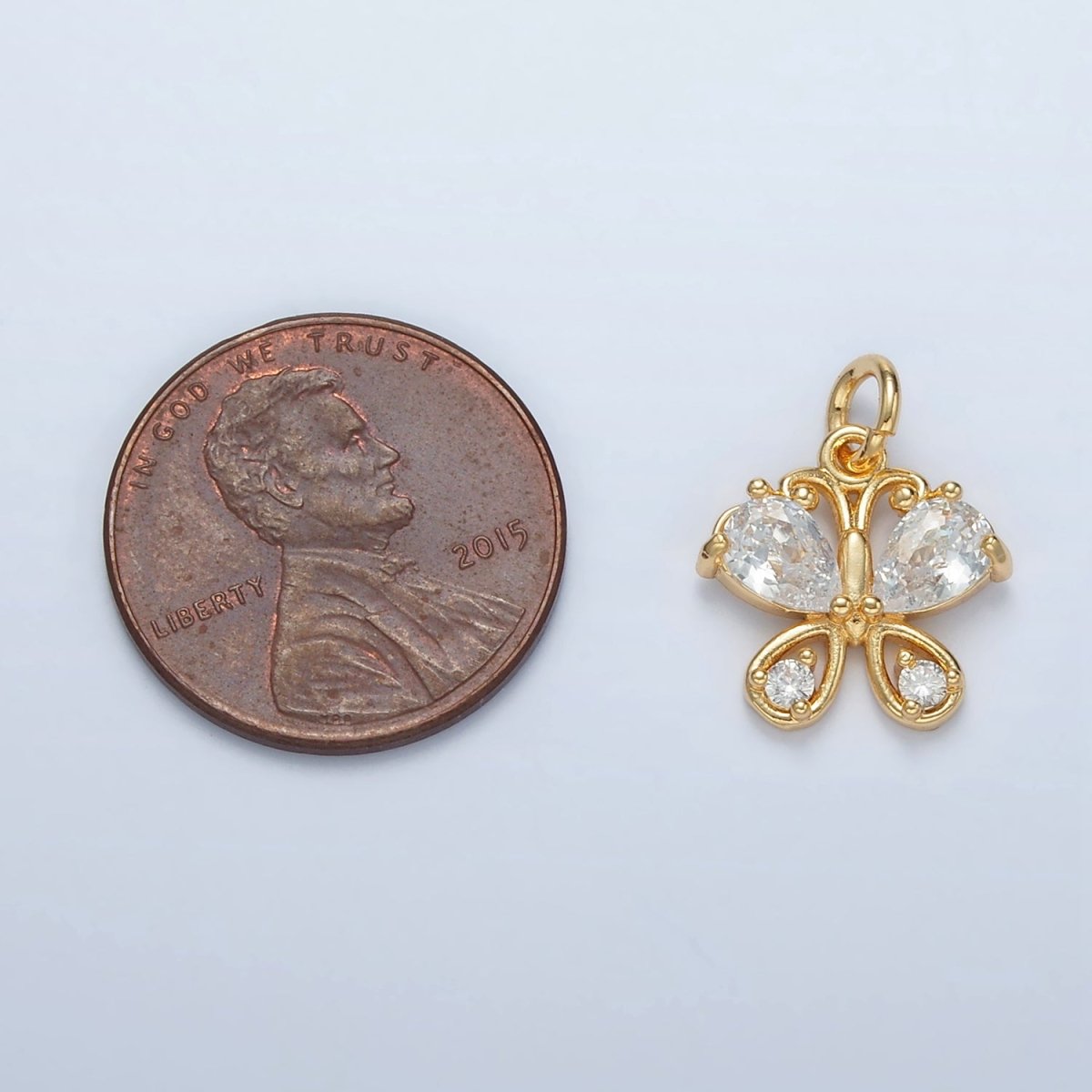 24K Gold plated Clear CZ Butterfly Charm | D - 858 - DLUXCA