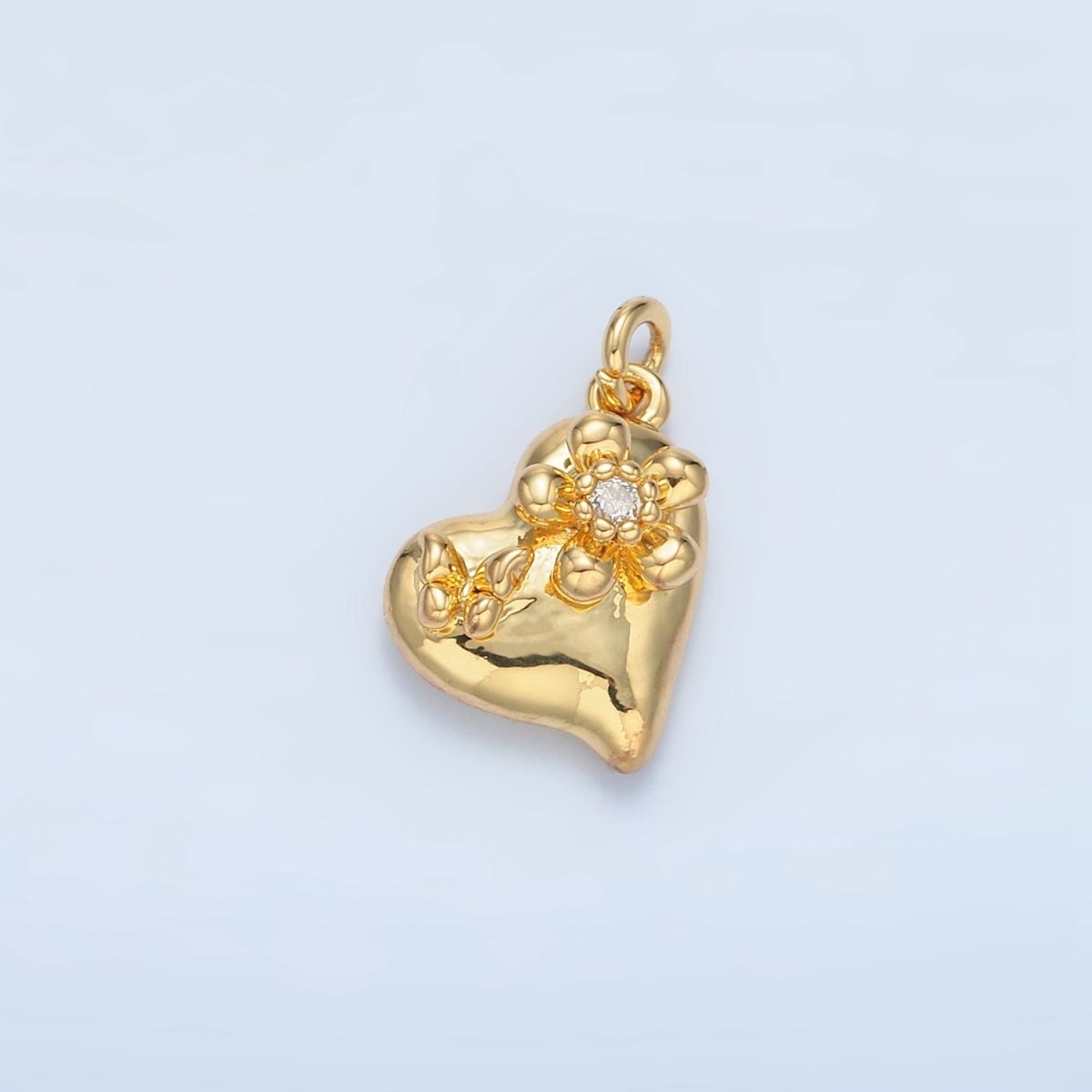 24K Gold plated Clear CZ Butterfly Flower Heart Multidimensional Charm in Gold & Silver | E395