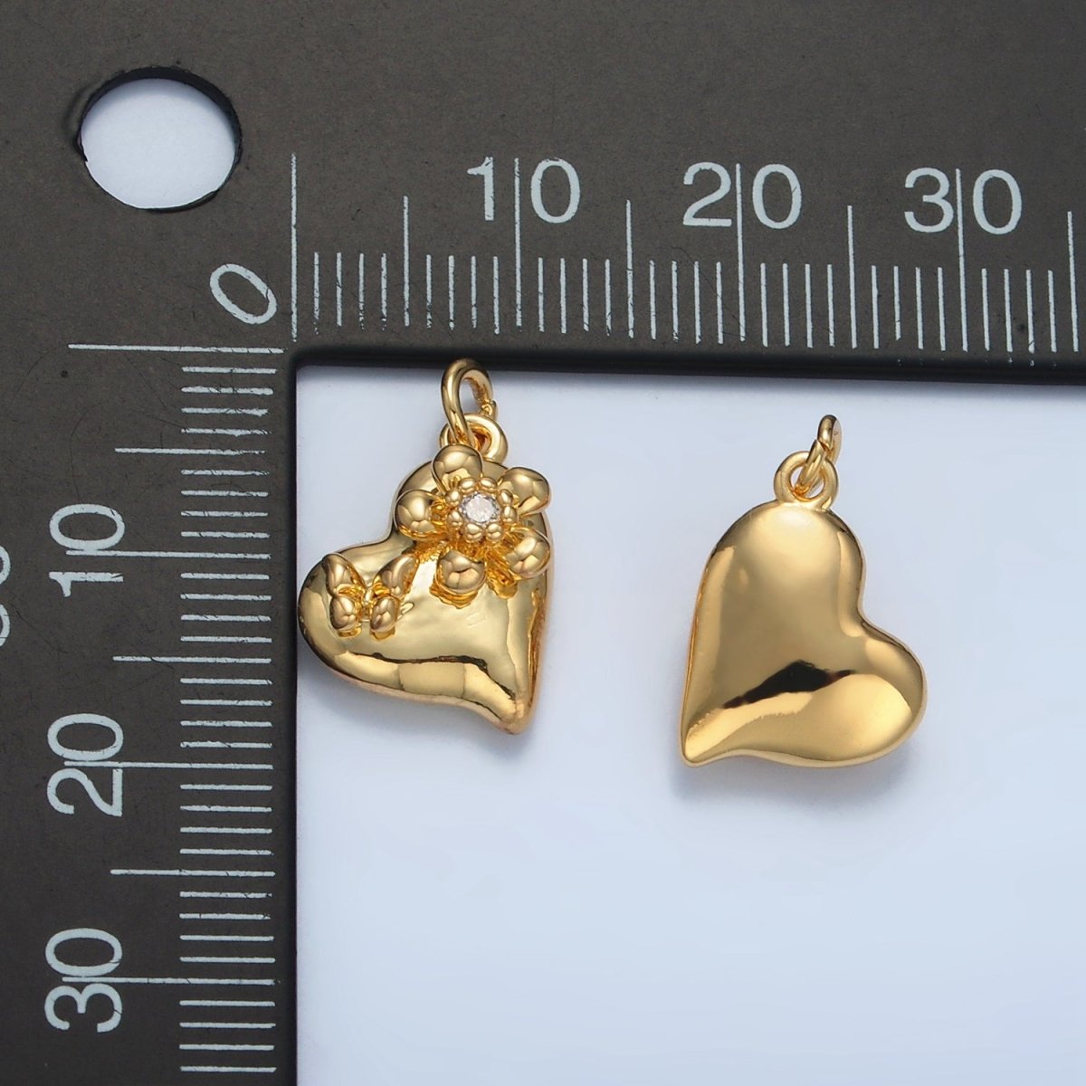 24K Gold plated Clear CZ Butterfly Flower Heart Multidimensional Charm in Gold & Silver | E395