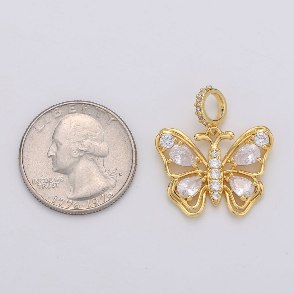 24K Gold plated Clear CZ Butterfly Mariposa Micro Paved Bail Pendant | I659 - DLUXCA