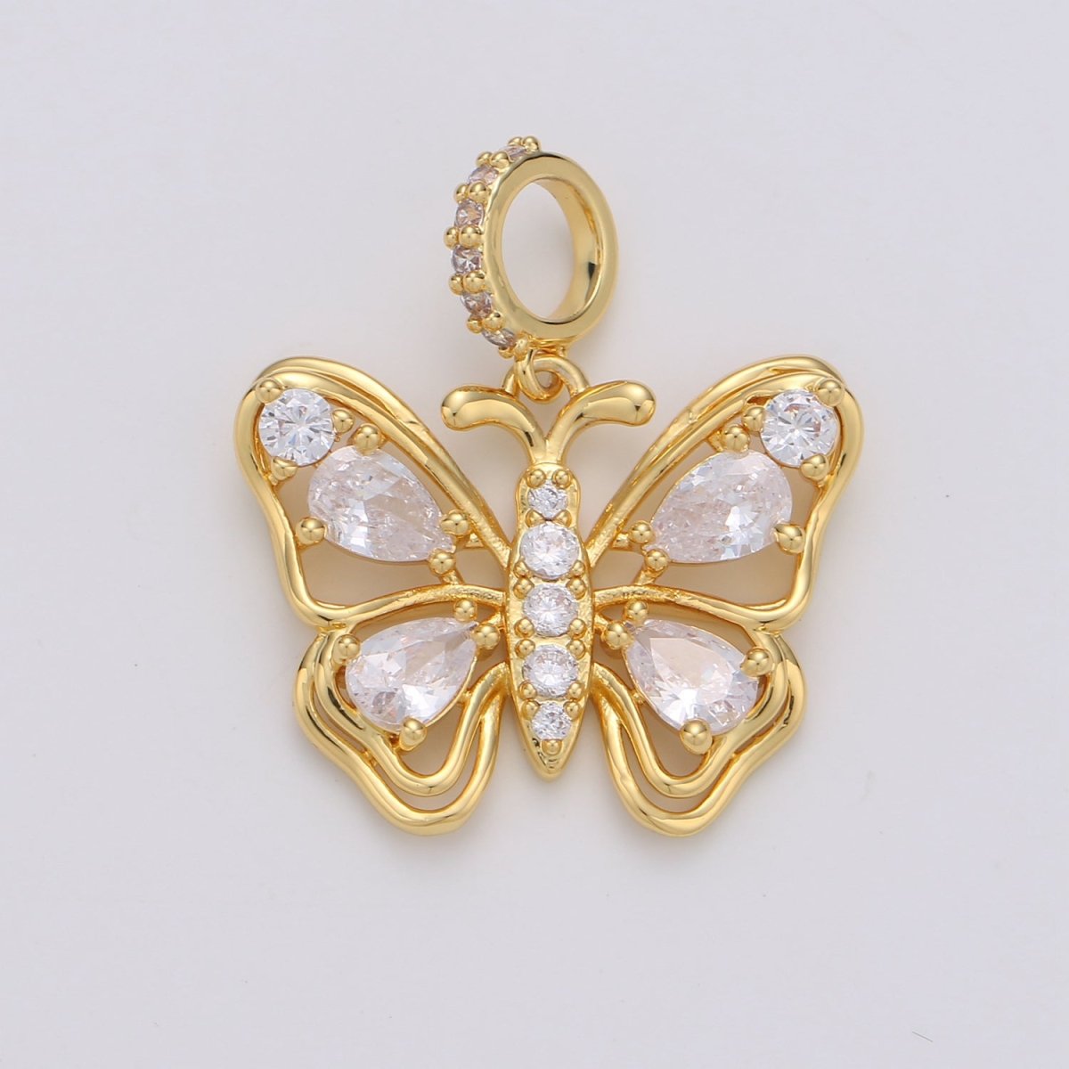 24K Gold plated Clear CZ Butterfly Mariposa Micro Paved Bail Pendant | I659 - DLUXCA