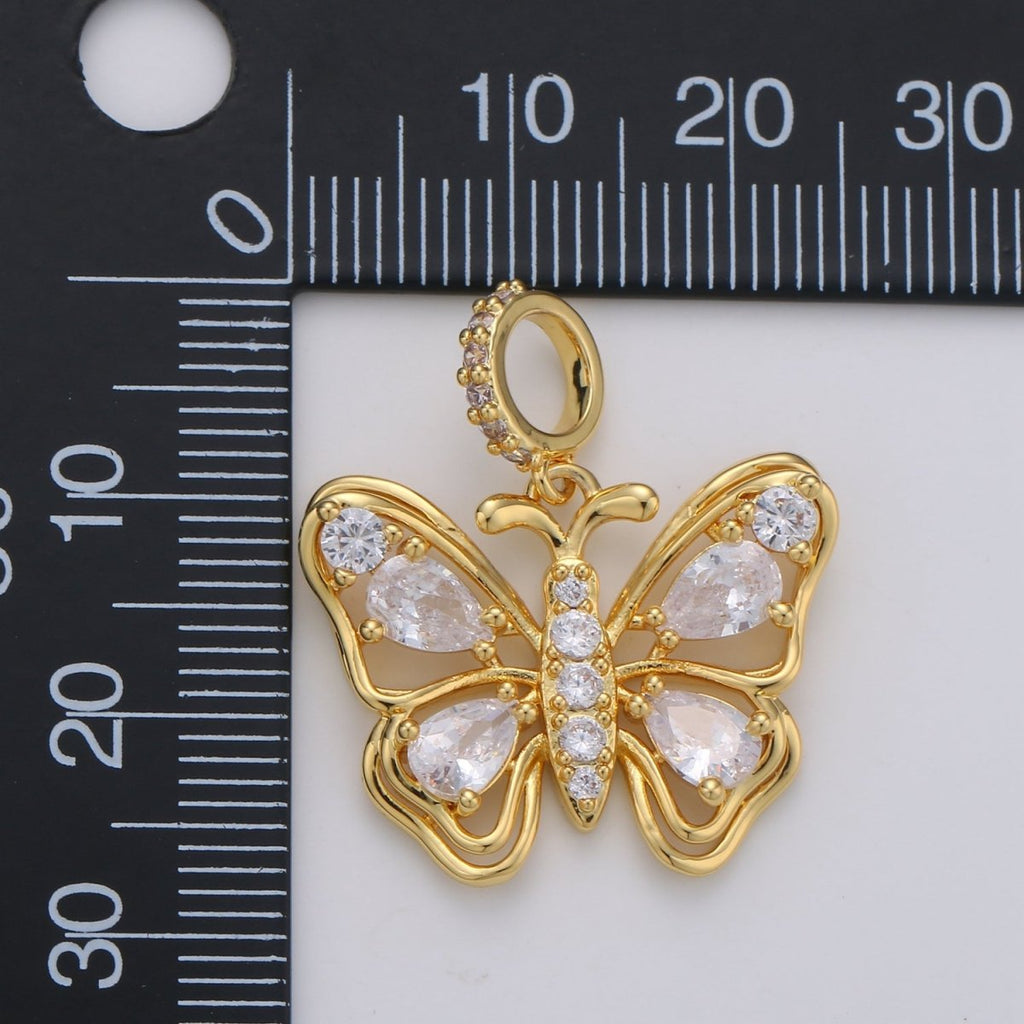 24K Gold plated Clear CZ Butterfly Mariposa Micro Paved Bail Pendant | I659 - DLUXCA