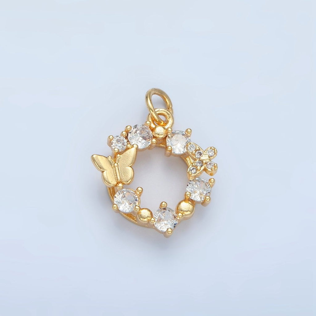 24K Gold plated Clear CZ Butterfly Open Round Charm | X561 - DLUXCA