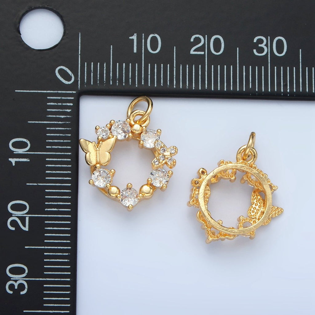 24K Gold plated Clear CZ Butterfly Open Round Charm | X561 - DLUXCA