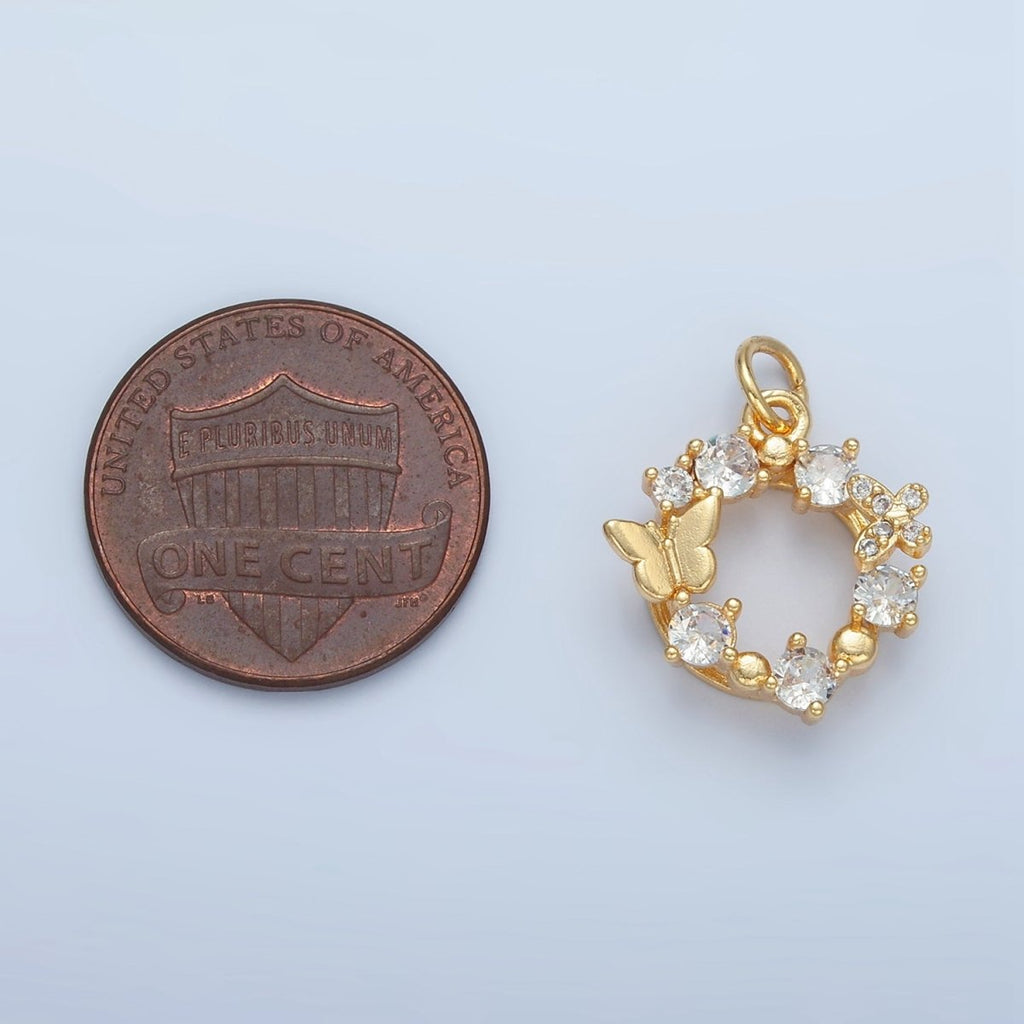 24K Gold plated Clear CZ Butterfly Open Round Charm | X561 - DLUXCA