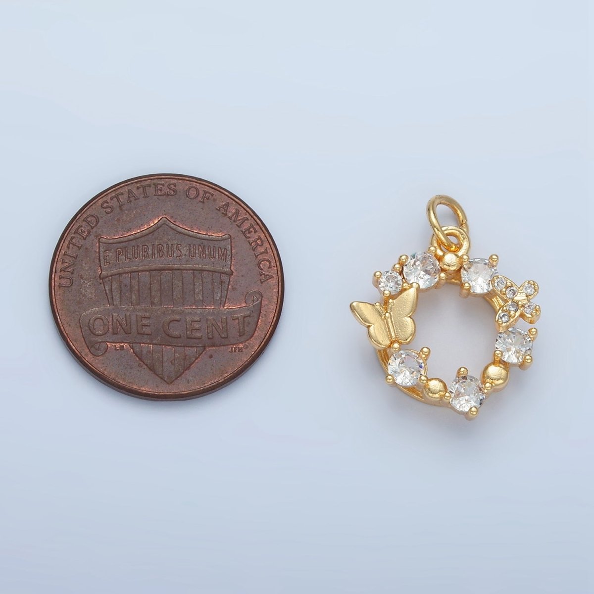 24K Gold plated Clear CZ Butterfly Open Round Charm | X561 - DLUXCA