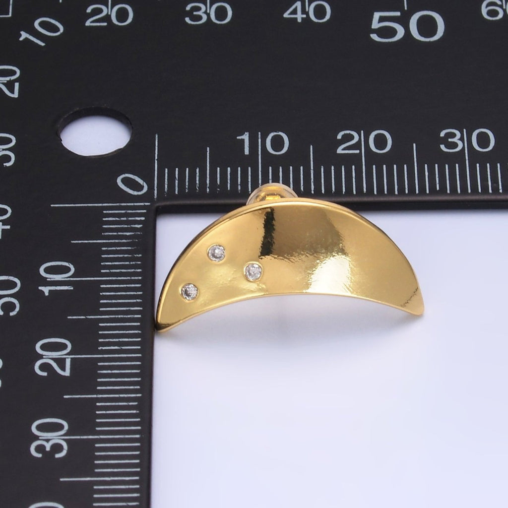 24K Gold plated Clear CZ Celestial Crescent Moon Stud Earrings | AB081 