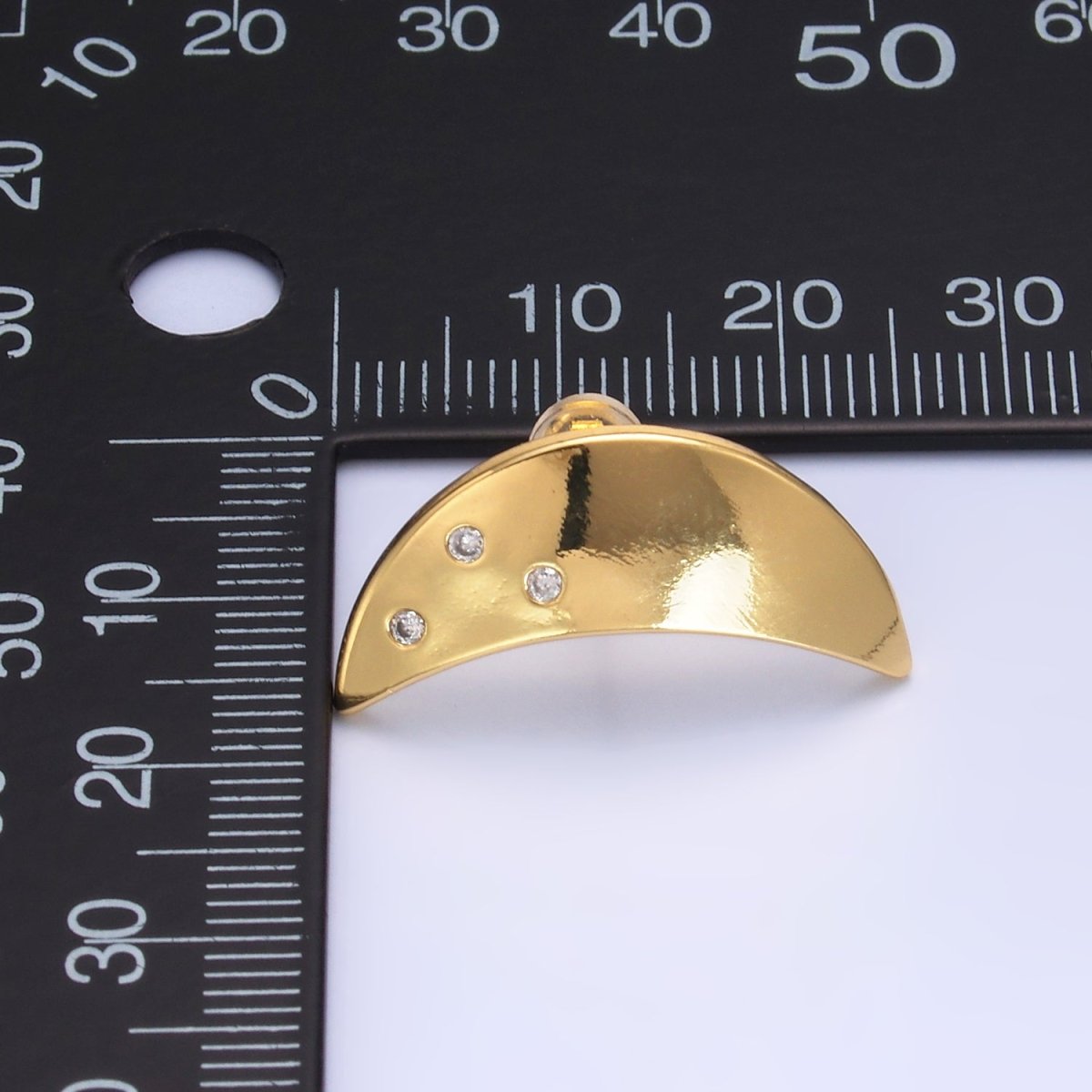 24K Gold plated Clear CZ Celestial Crescent Moon Stud Earrings | AB081 