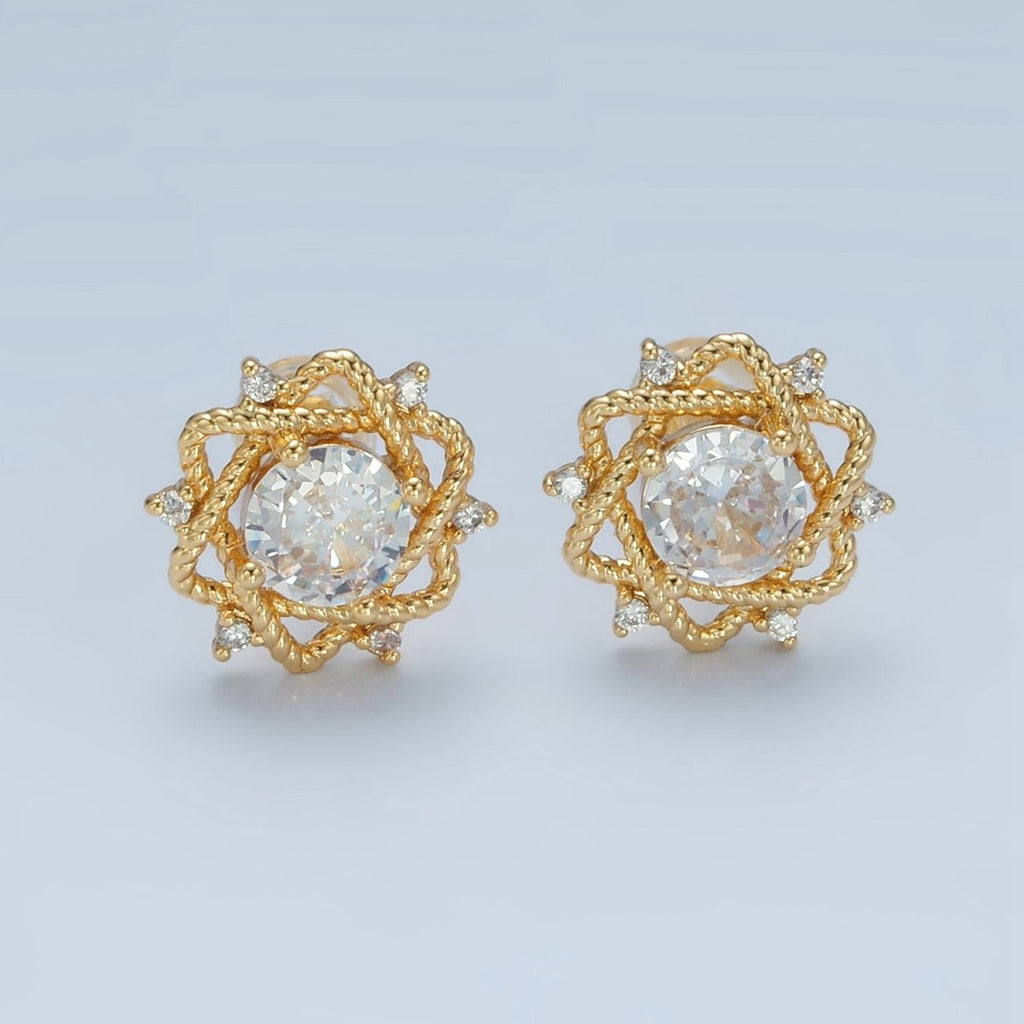24K Gold plated Clear CZ Celestial Star Stud Earrings | AD625 - DLUXCA