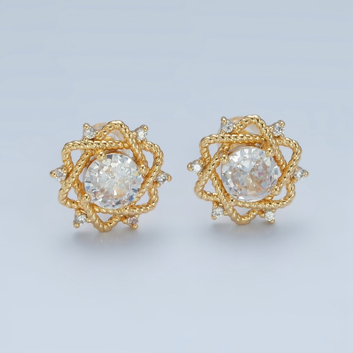 24K Gold plated Clear CZ Celestial Star Stud Earrings | AD625 - DLUXCA