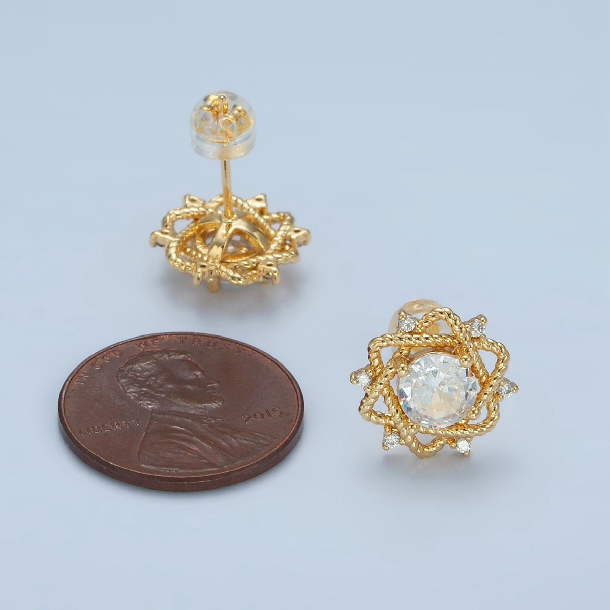 24K Gold plated Clear CZ Celestial Star Stud Earrings | AD625 - DLUXCA