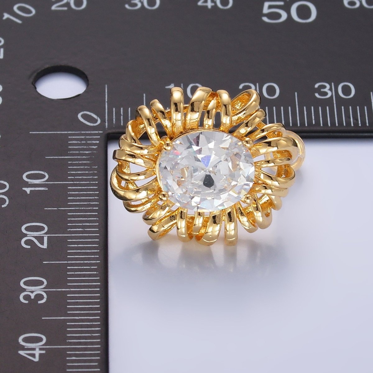 24K Gold plated Clear CZ Celestial Sun Ray Stud Earrings | AB077 