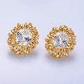 24K Gold plated Clear CZ Celestial Sun Ray Stud Earrings | AB077 