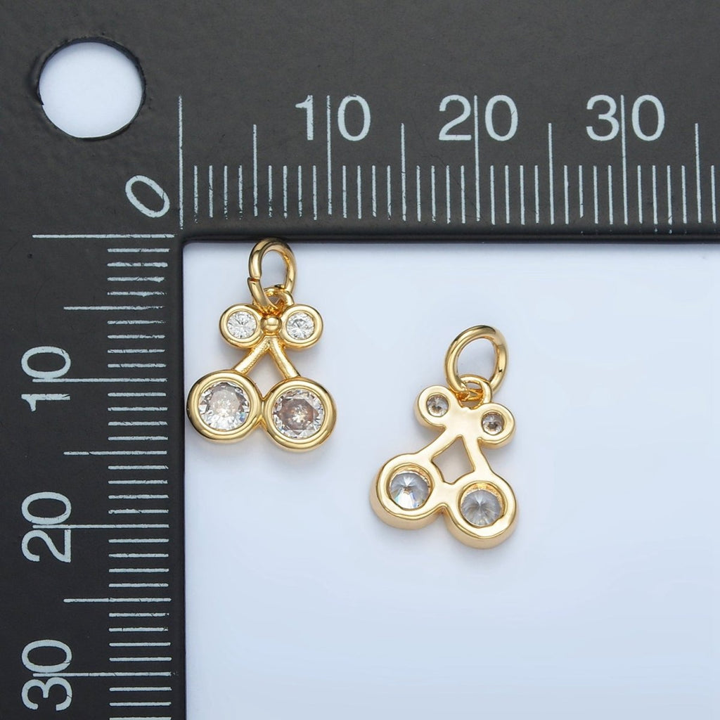 24K Gold plated Clear CZ Cherry Fruit Mini Add - On Charm | W162 - DLUXCA