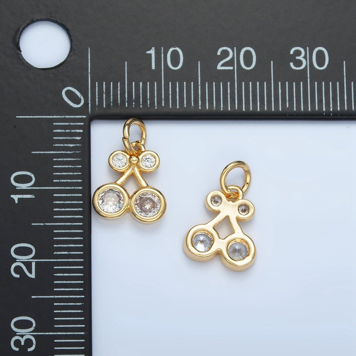 24K Gold plated Clear CZ Cherry Fruit Mini Add - On Charm | W162 - DLUXCA