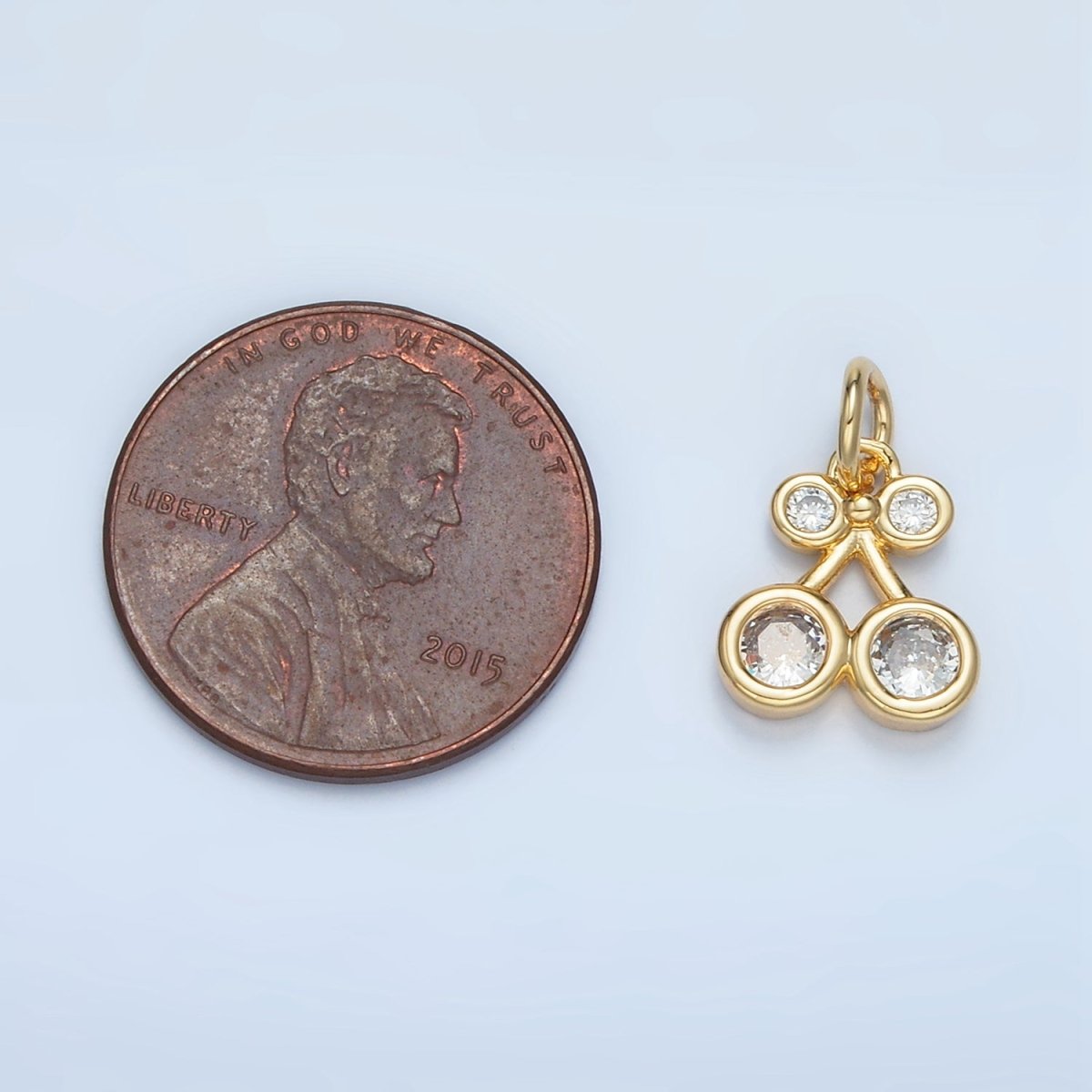24K Gold plated Clear CZ Cherry Fruit Mini Add - On Charm | W162 - DLUXCA