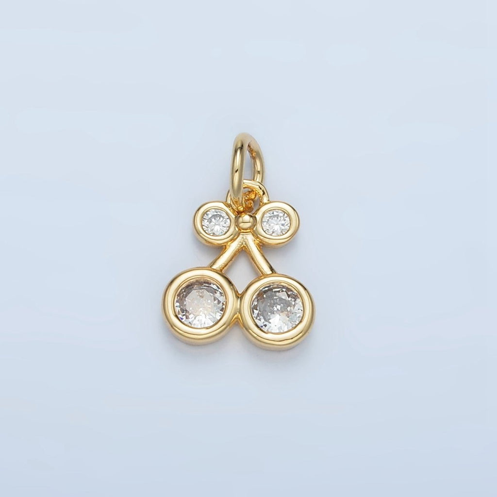 24K Gold plated Clear CZ Cherry Fruit Mini Add - On Charm | W162 - DLUXCA