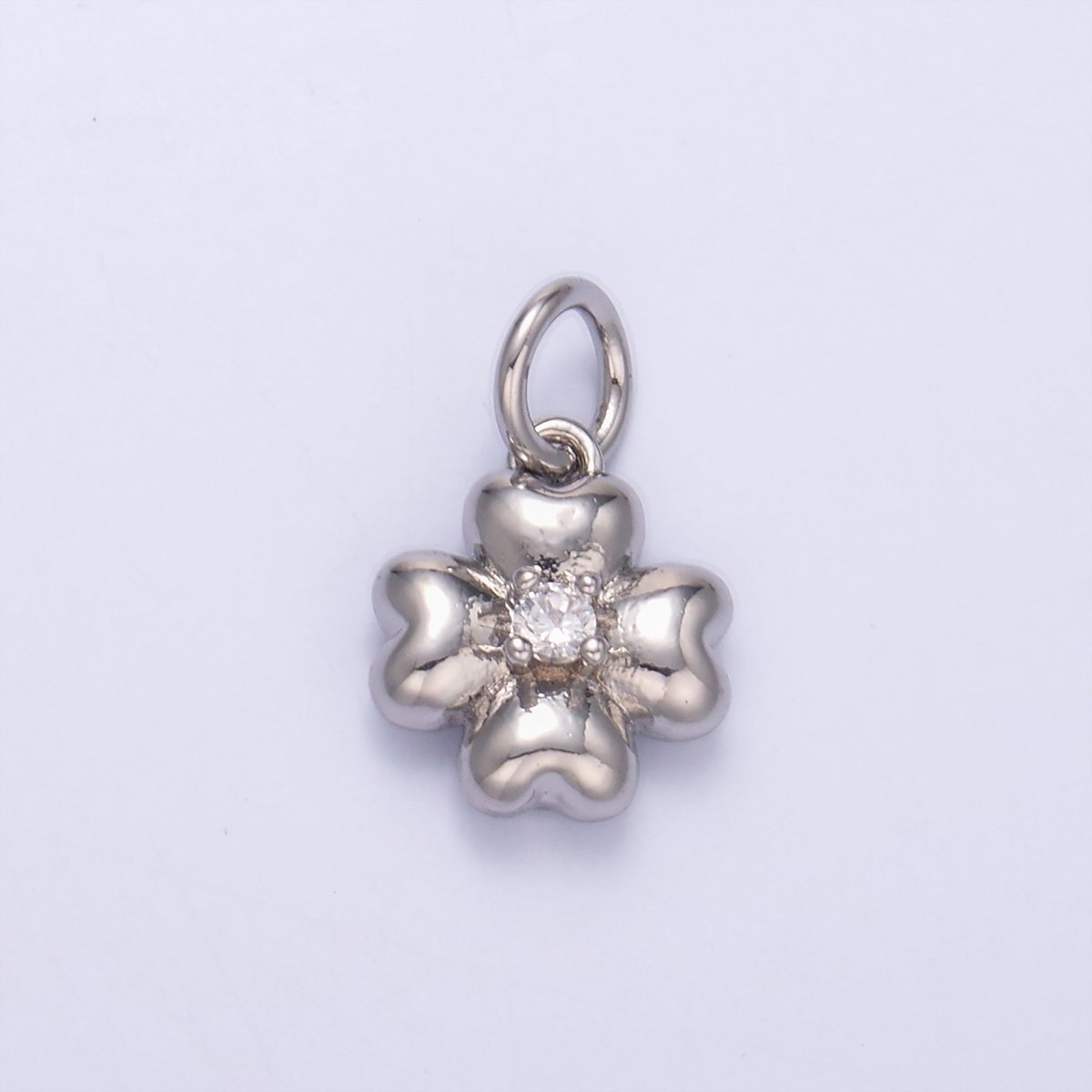 24K Gold plated Clear CZ Chubby Flower Multidimensional 3D Charm in Gold & Silver | N018 - DLUXCA
