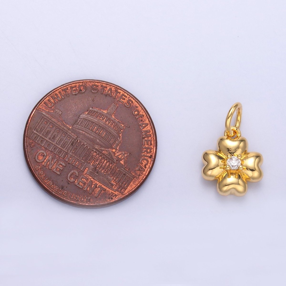 24K Gold plated Clear CZ Chubby Flower Multidimensional 3D Charm in Gold & Silver | N018 - DLUXCA