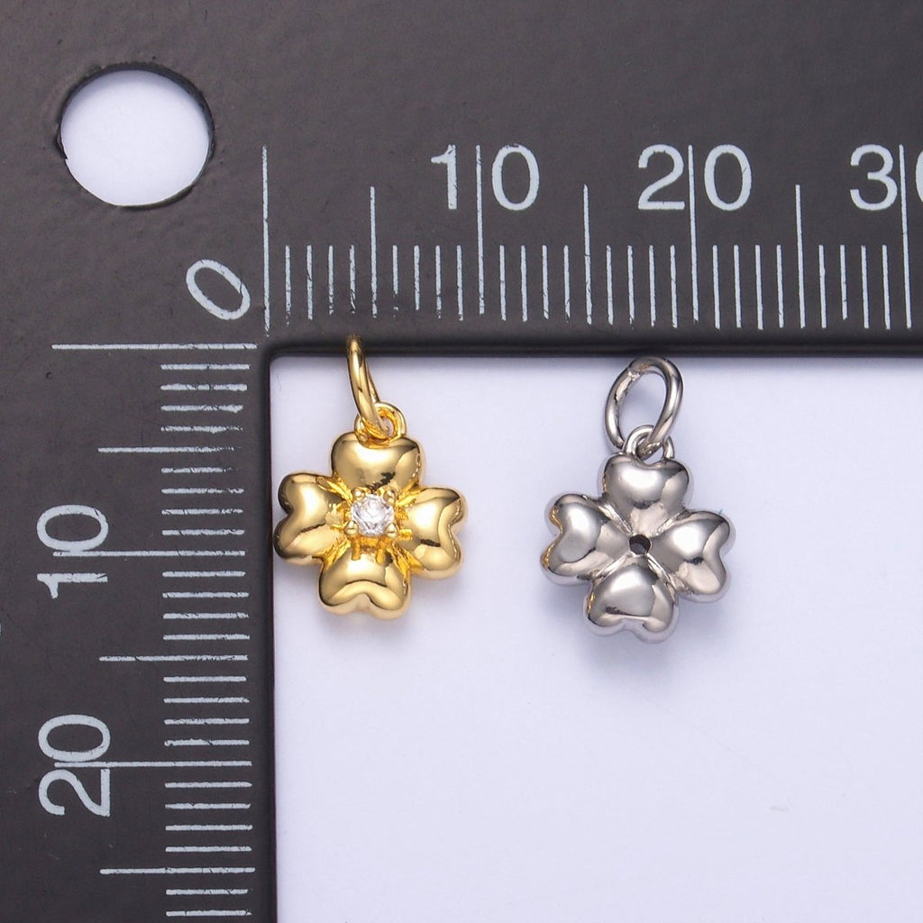 24K Gold plated Clear CZ Chubby Flower Multidimensional 3D Charm in Gold & Silver | N018 - DLUXCA