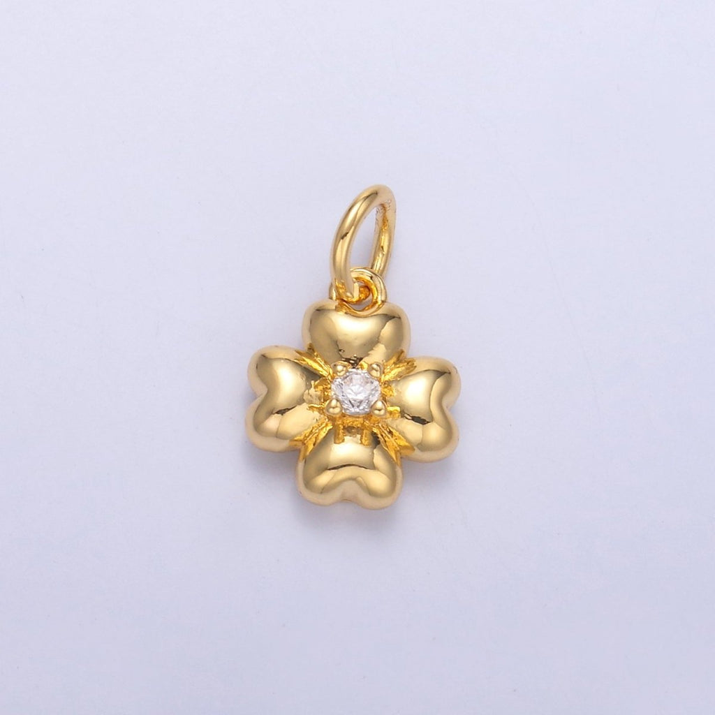 24K Gold plated Clear CZ Chubby Flower Multidimensional 3D Charm in Gold & Silver | N018 - DLUXCA
