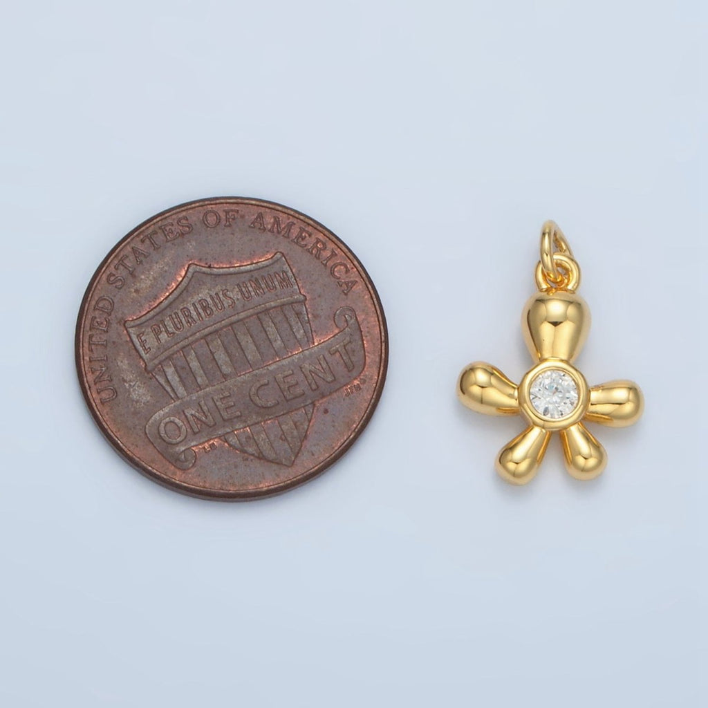 24K Gold plated Clear CZ Chubby Flower Petal Mini Charm in Gold & Silver | E396