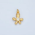 24K Gold plated Clear CZ Chubby Flower Petal Mini Charm in Gold & Silver | E396
