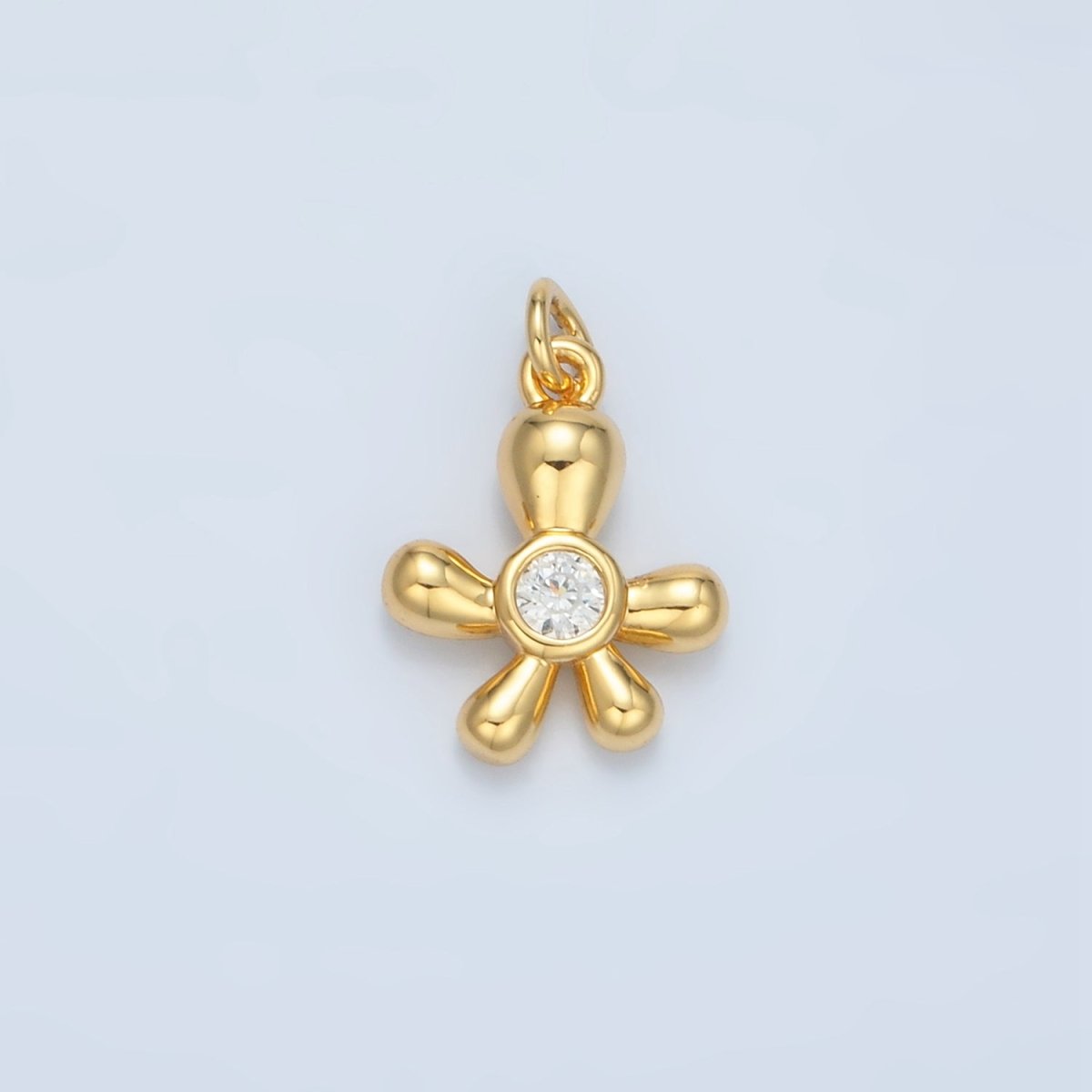 24K Gold plated Clear CZ Chubby Flower Petal Mini Charm in Gold & Silver | E396