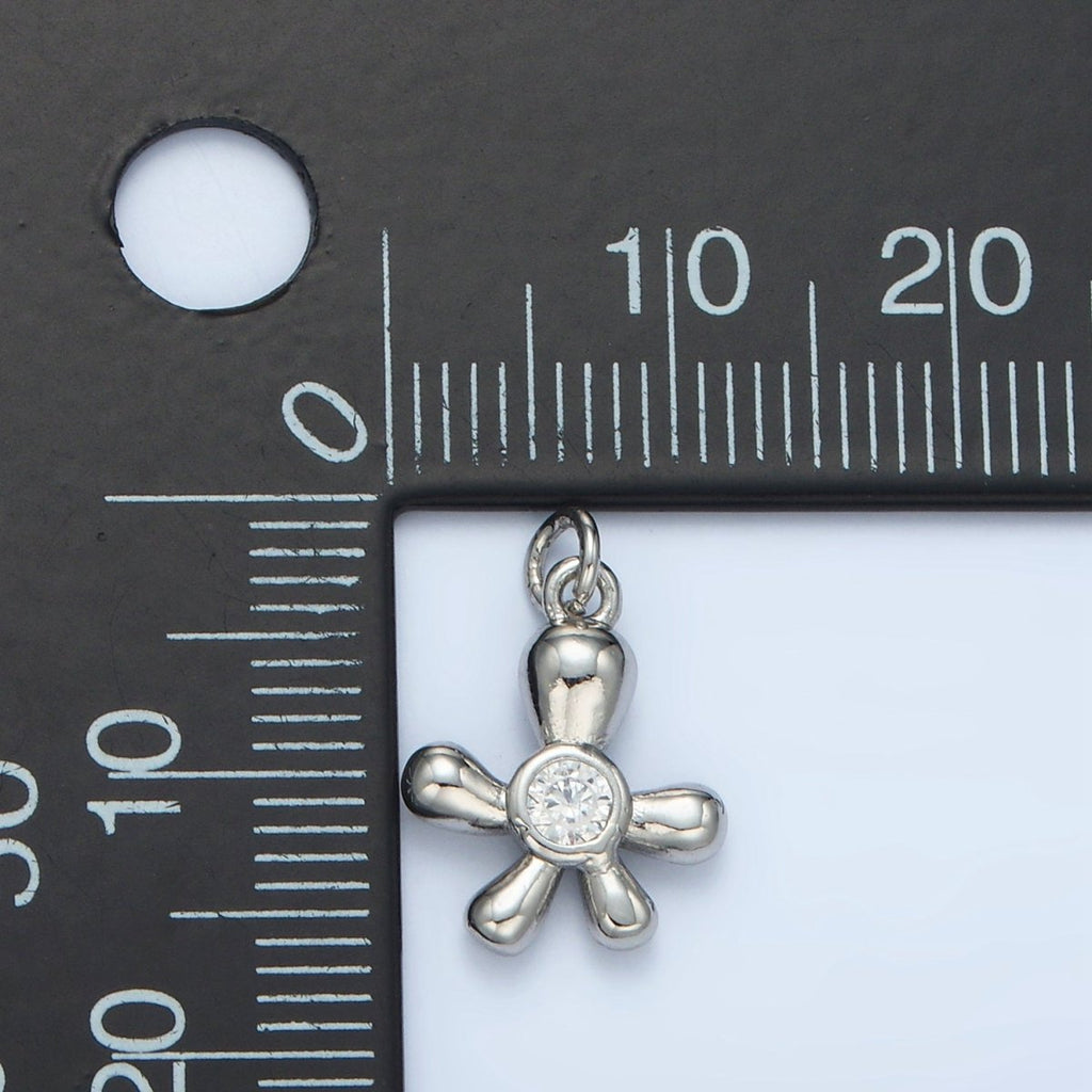 24K Gold plated Clear CZ Chubby Flower Petal Mini Charm in Gold & Silver | E396