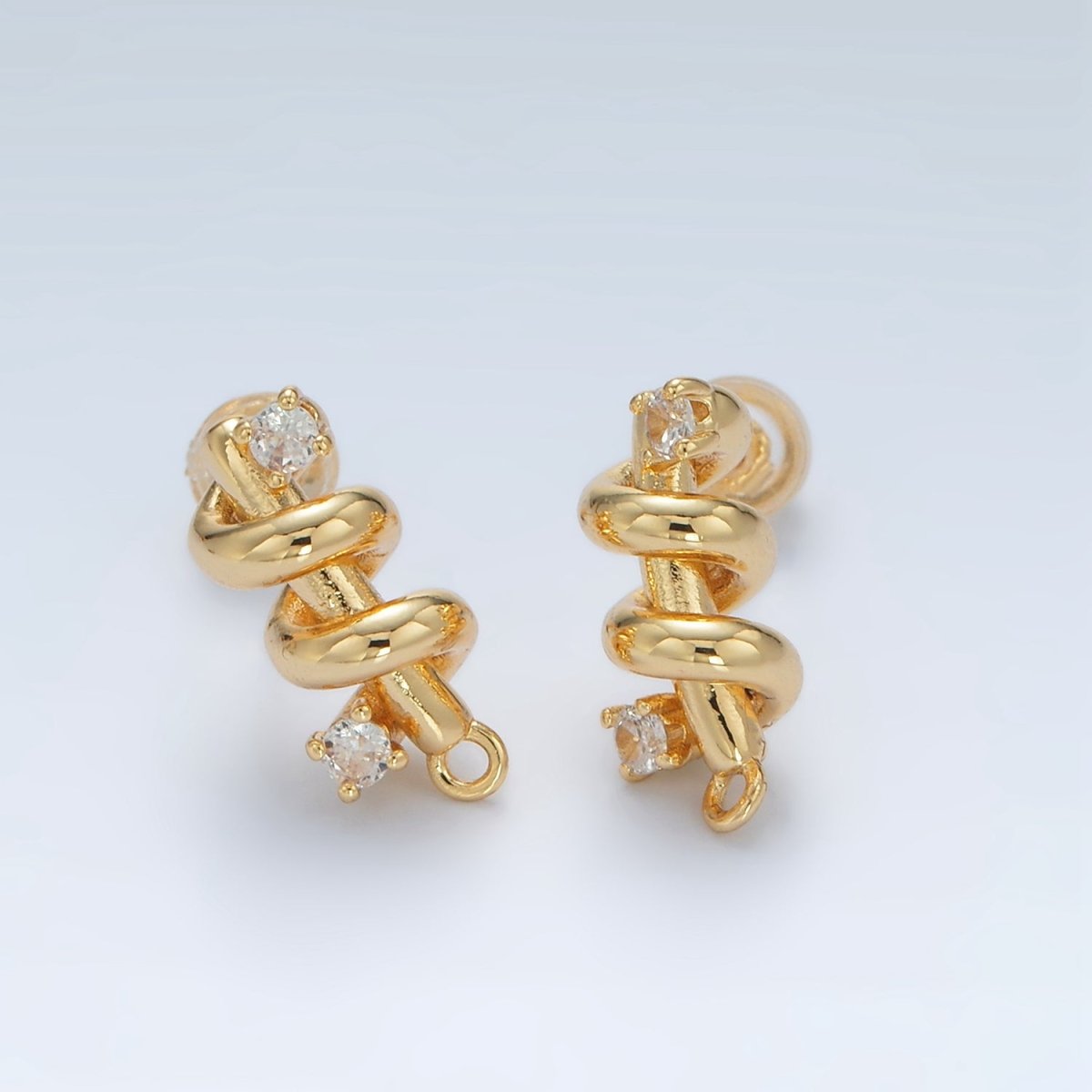 24K Gold plated Clear CZ Circling Bar Band Geometric Open Loop Drop Stud Earring Findings | Z854 - DLUXCA