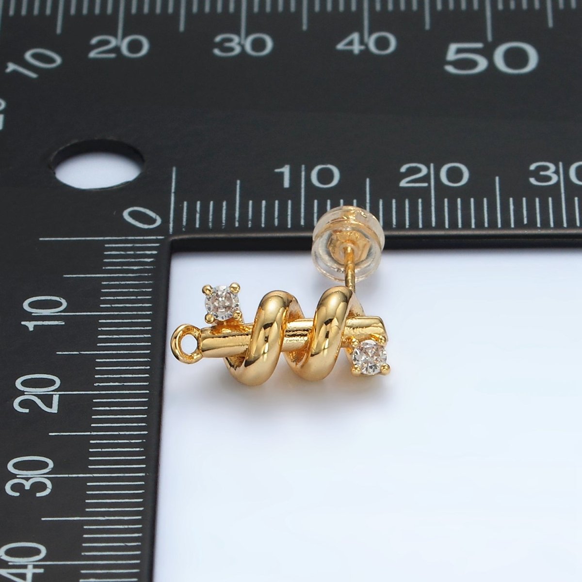 24K Gold plated Clear CZ Circling Bar Band Geometric Open Loop Drop Stud Earring Findings | Z854 - DLUXCA