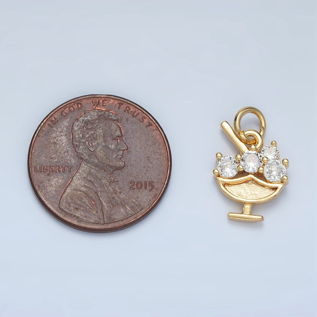 24K Gold plated Clear CZ Cocktail Alcohol Drink Charm | N1479 - DLUXCA