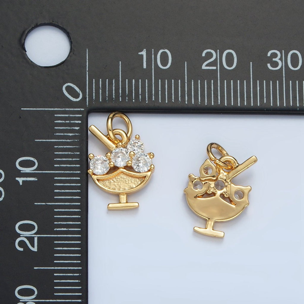 24K Gold plated Clear CZ Cocktail Alcohol Drink Charm | N1479 - DLUXCA