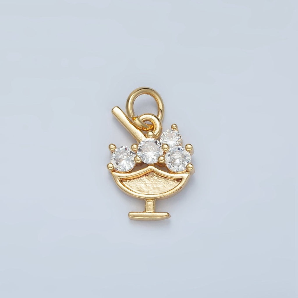 24K Gold plated Clear CZ Cocktail Alcohol Drink Charm | N1479 - DLUXCA