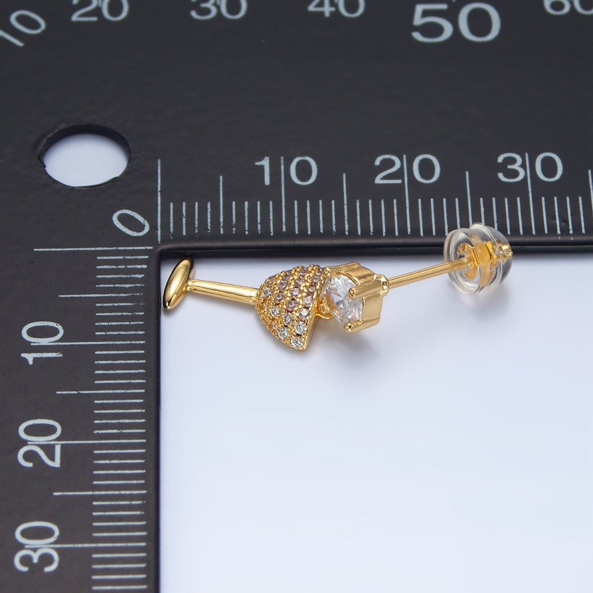 24K Gold plated Clear CZ Cocktail Alcohol Drink Stud Earrings | AD - 679 - DLUXCA