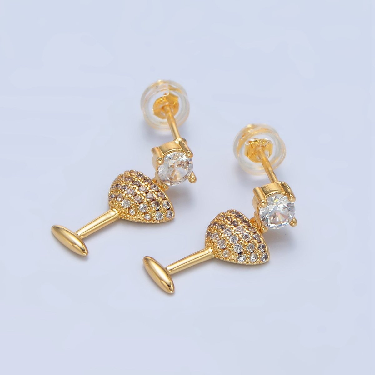 24K Gold plated Clear CZ Cocktail Alcohol Drink Stud Earrings | AD - 679 - DLUXCA