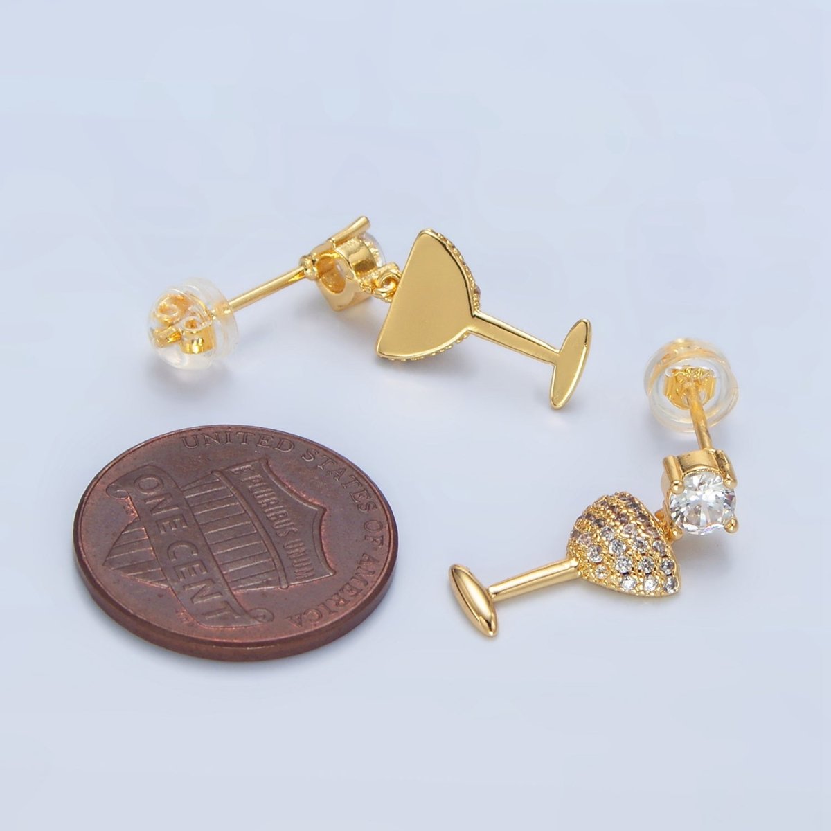 24K Gold plated Clear CZ Cocktail Alcohol Drink Stud Earrings | AD - 679 - DLUXCA