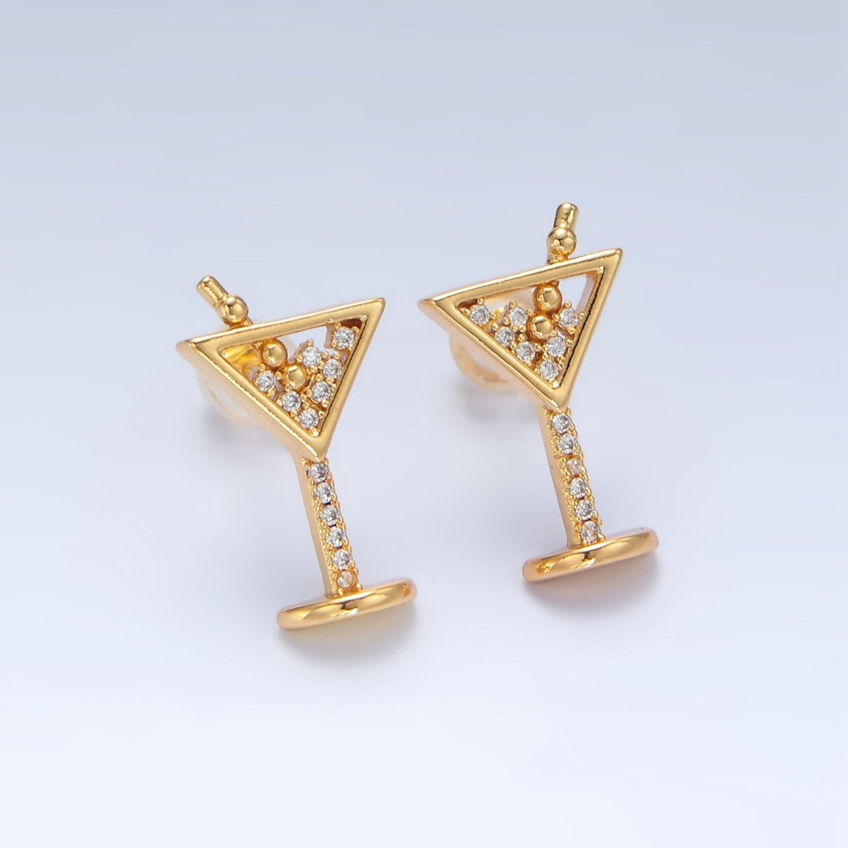 24K Gold plated Clear CZ Cocktail Alcohol Drink Stud Earrings| AD - 693 - DLUXCA