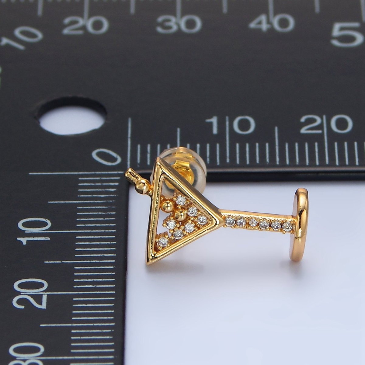 24K Gold plated Clear CZ Cocktail Alcohol Drink Stud Earrings| AD - 693 - DLUXCA