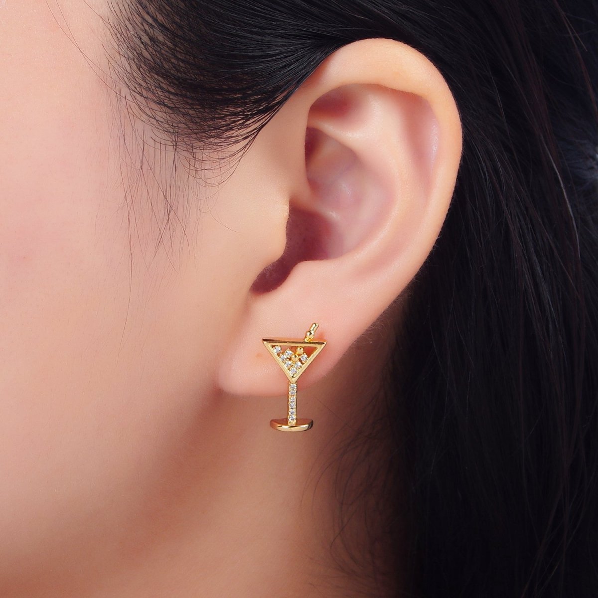 24K Gold plated Clear CZ Cocktail Alcohol Drink Stud Earrings| AD - 693 - DLUXCA