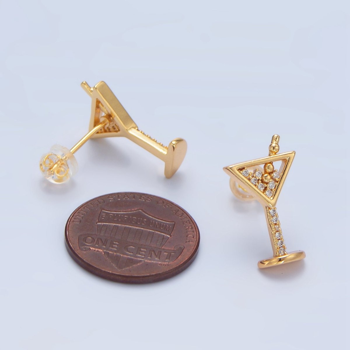 24K Gold plated Clear CZ Cocktail Alcohol Drink Stud Earrings| AD - 693 - DLUXCA
