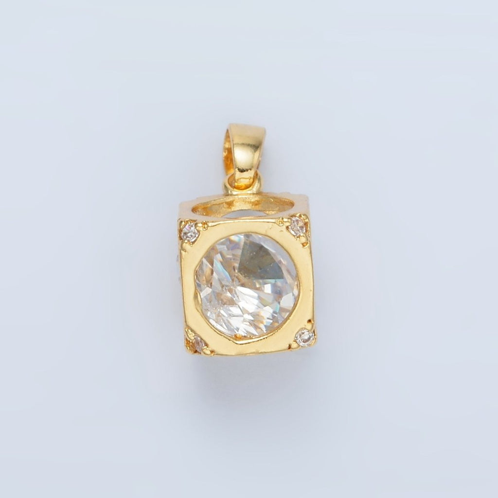 24K Gold plated Clear CZ Cube Box Pendant | AA876 - DLUXCA