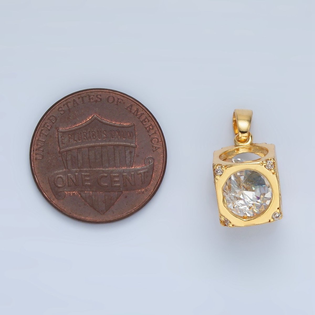 24K Gold plated Clear CZ Cube Box Pendant | AA876 - DLUXCA