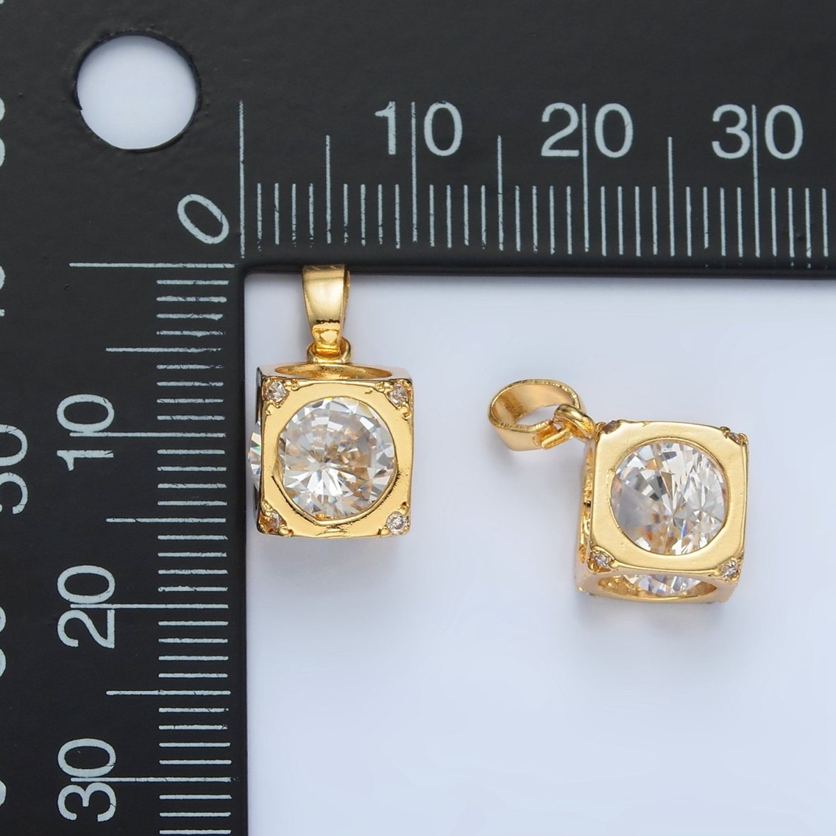 24K Gold plated Clear CZ Cube Box Pendant | AA876 - DLUXCA