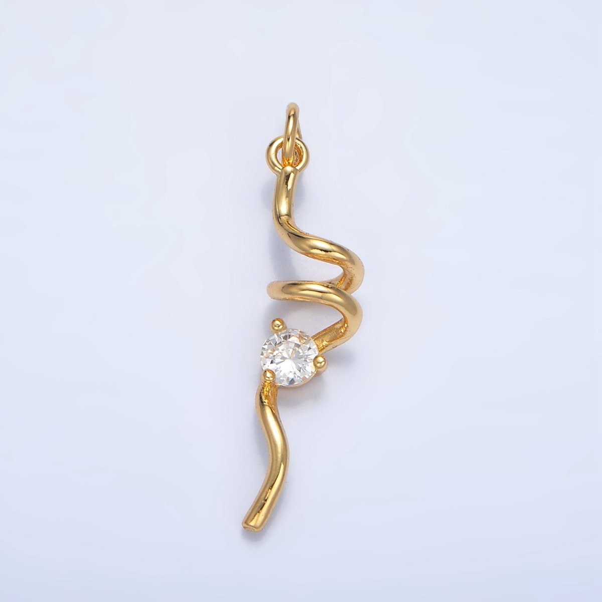 24K Gold plated Clear CZ Curled Bar Geometric Charm in Gold & Silver | W023