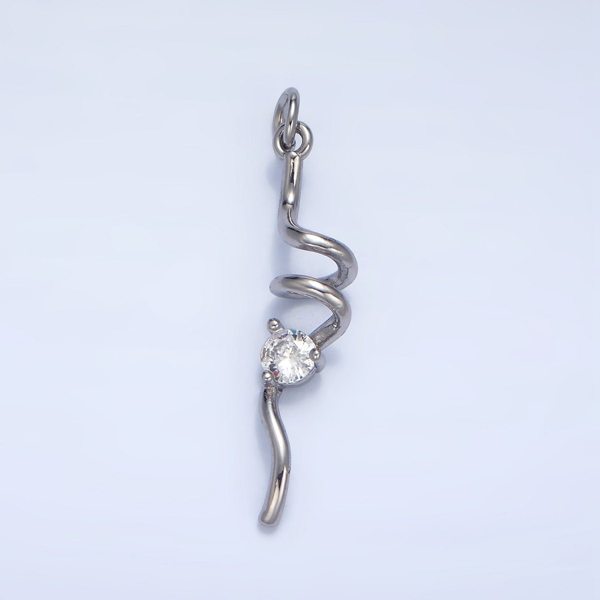 24K Gold plated Clear CZ Curled Bar Geometric Charm in Gold & Silver | W023